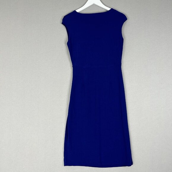 Lauren Ralph Lauren Womens Dress 8 Blue Mock Wrap Gathered Jersey Work Cocktail - Picture 8 of 11
